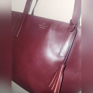 Kate Spade Burgundy Cherrywood Large Zip Tote Leather Purse Fall Winter
